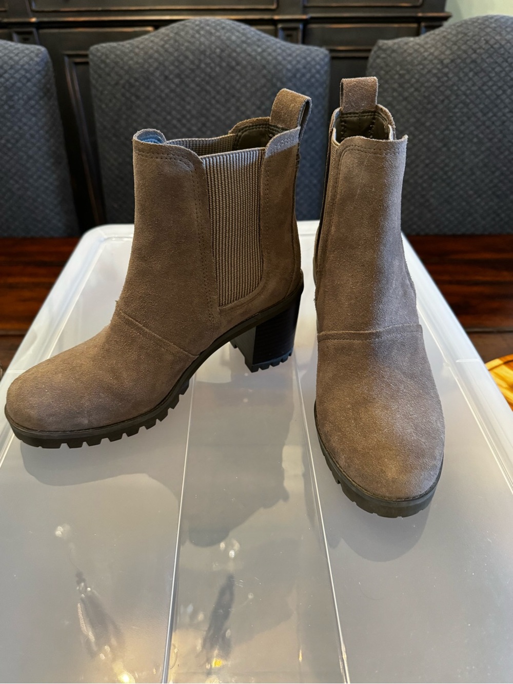 UGG Grey Suede Chelsea Lug Heel Booties